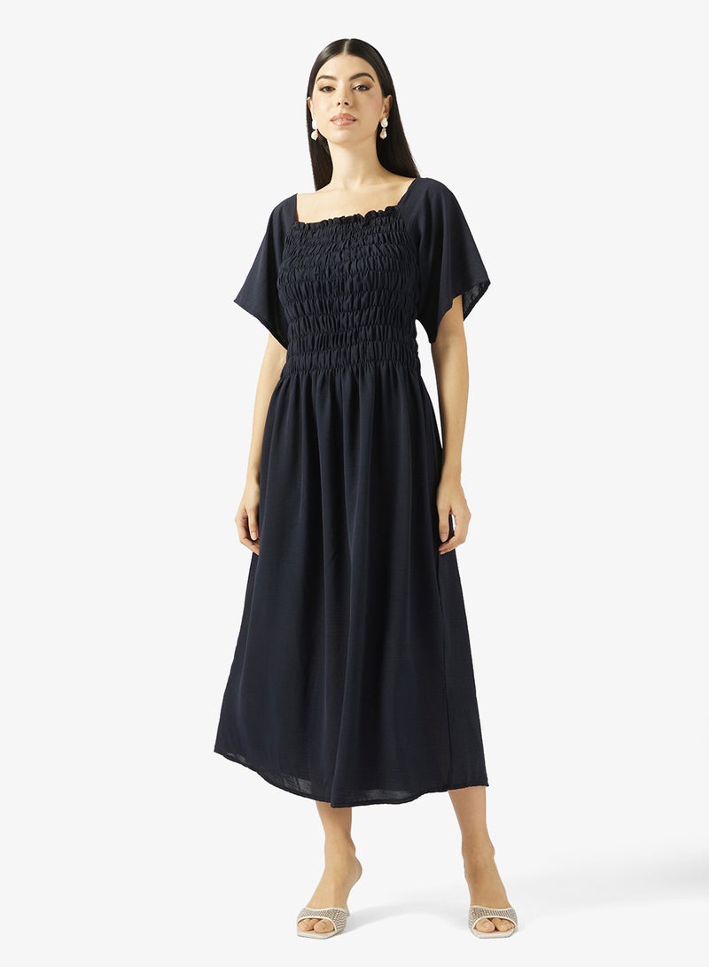 hayas closet Ruched Waist Square Neck Under Abaya Dress - Image 1